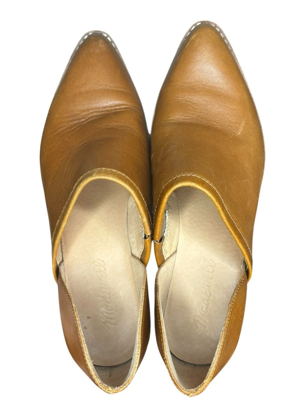 Madewell The Brady Lowcut Booties in English Saddle Block Heel Leathet Size 6.5 - Picture 5 of 10